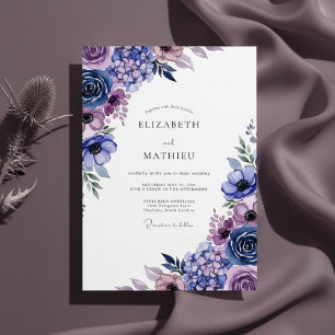 Invitation Fleur d'Indigo Mariage Romantique Élégant