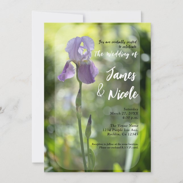 Invitation Fleur d'Iris Violet Mariage de printemps vert (Devant)