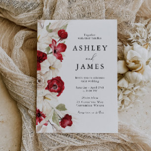Invitation Fleur divine : Blancs & Rouge magnifique Mariage F