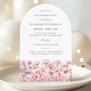 Invitation Fleur d'oeillet rose pour anniversaire 19 ans, fle