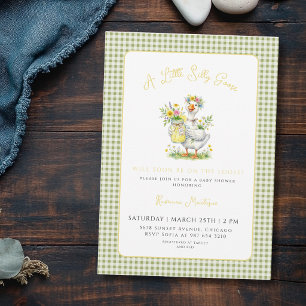 Invitation Fleur d'Oie Folle Verte Bohème à Carreaux Baby Sho