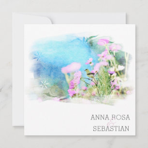 Invitation *~* Fleur d'oiseaux AR12 PHOTO RSVP + Mariage QR