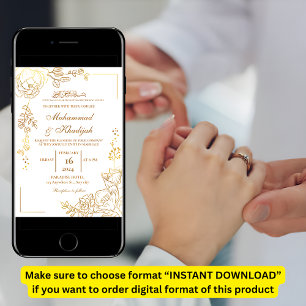 Invitation Fleur d'or Mariage musulman moderne Nikah