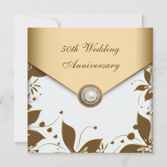 Invitation Fleur d'Or Perle Blanche 50e Anniversaire de Maria (Devant)