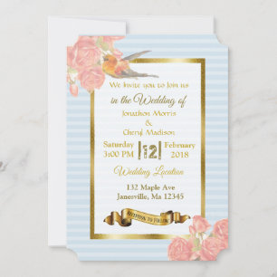 Invitation Fleur d'or rose et mariage d'oiseaux