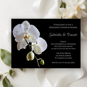 Invitation Fleur d'orchidée blanche Mariage noir dîner de rép