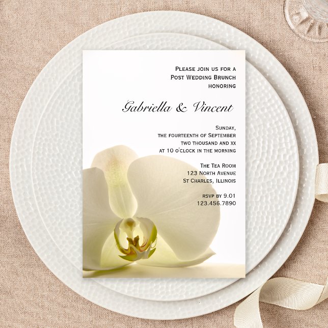 Invitation Fleur d'orchidée sur carton blanc pour brunch de m (Créateur téléchargé)