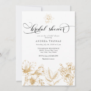 Invitation Fleur dorée élégante   Cartons d'invitation pour l