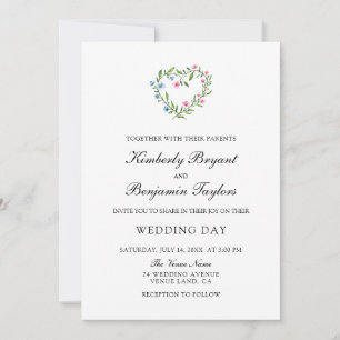 Invitation Fleur du Coeur Floral Wreath. Mariage botanique In