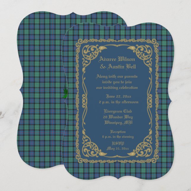 Invitation Fleur écossaise Tartan Plaid Mariage (Devant / Derrière)