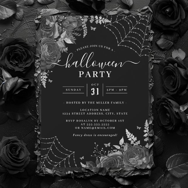 Invitation Fleur Éffrayante foncée Cobwebs Halloween Party (Créateur téléchargé)