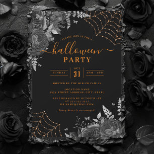 Invitation Fleur Éffrayante foncée Cobwebs Orange Halloween