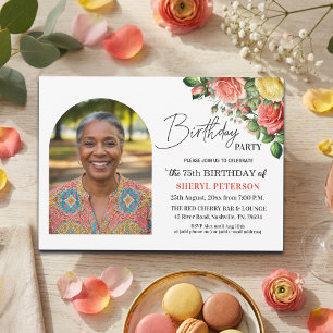 Invitation Fleur Élégante avec Photo Fête des 75 Ans