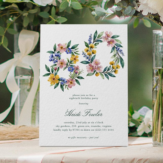 Invitation Fleur Élégante Botanique 80 ans 80e Anniversaire (Créateur téléchargé)