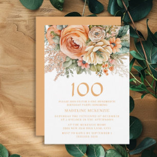 Invitation Fleur Élégante Crème de Pêche 100e Anniversaire