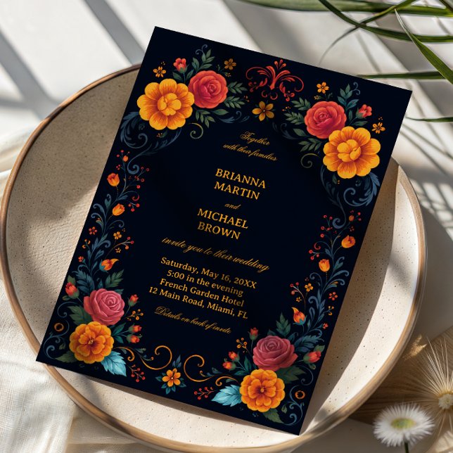 Invitation Fleur Élégante Folk Vintage (Créateur téléchargé)