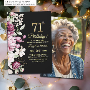 Invitation Fleur Élégante Or 71 Photo Anniversaire
