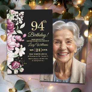 Invitation Fleur Élégante Or 94 Photo Anniversaire