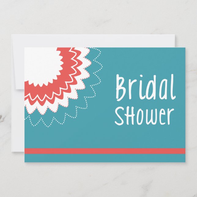 Invitation Fleur en fleurs - Bleu et corail (Devant)