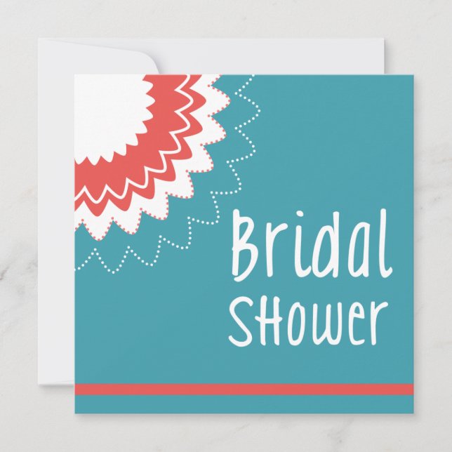 Invitation Fleur en fleurs - Bleu et corail (Devant)