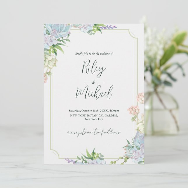 Invitation Fleur et Botanique Rustique Bleu Aquare (Debout devant)