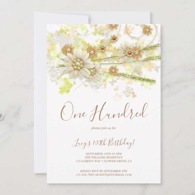 Invitation Fleur et perles de printemps Décoratif 100e annive (Devant)
