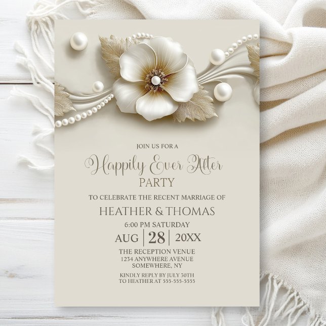 Invitation Fleur et Perles Soirée Après-Mariage (Créateur téléchargé)