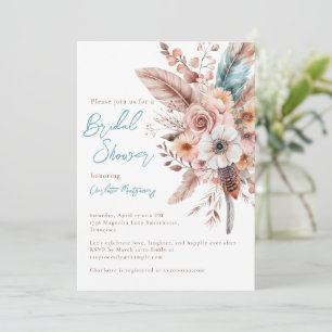 Invitation Fleur et plumes de saumon rose Fête des mariées él