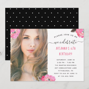 Invitation Fleur et points Photo fête d'anniversaire