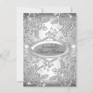 Invitation Fleur Étincelle d'Argent pour Sweet 16