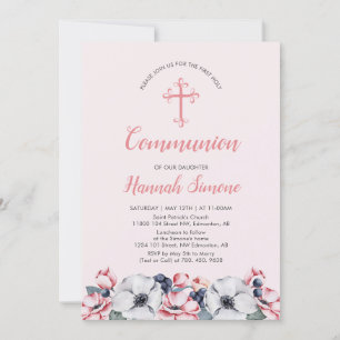 Invitation Fleur, Fille   Première communion / Confirmation