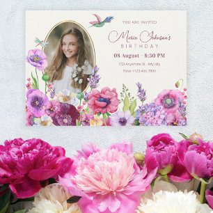 Invitation Fleur fleur photo anniversaire