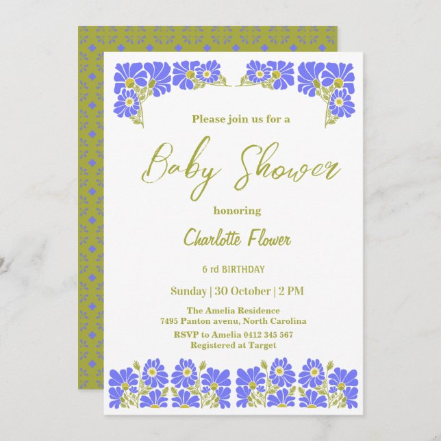 Invitation Fleur fleur sauvage Baby shower Fille Fête (Devant / Derrière)