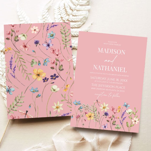 Invitation Fleur Fleur sauvage rose Mariage floral (Créateur téléchargé)