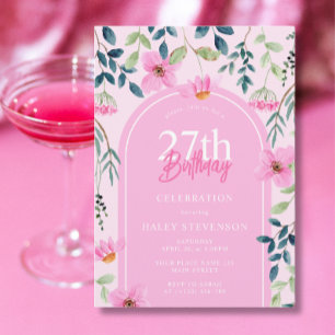 Invitation Fleur Fleurie Rose Élégante Féminine 27e Anniversa