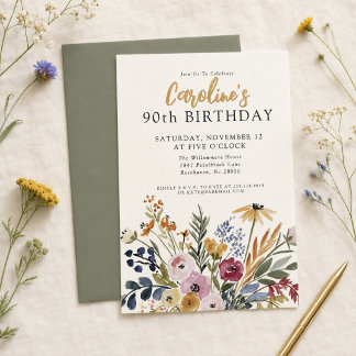 Invitation Fleur floral aquarelle automnale 90e anniversaire