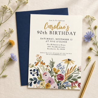 Invitation Fleur floral aquarelle automnale pour 90e annivers