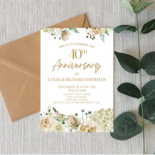 Invitation Fleur florale blanche 40e anniversaire de Mariage