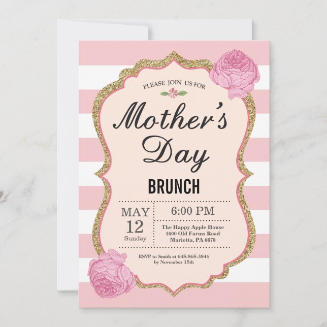 Invitation Fleur florale de rose d'invitation de brunch de (Devant)