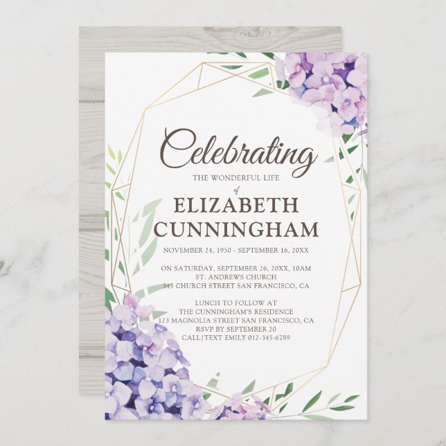 Invitation Fleur florale du mémorial funéraire Woodsy géométr (Devant / Derrière)