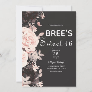 Invitation Fleur foncé Blush rose Charbon gris doux 16