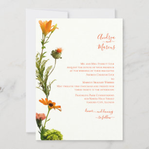 Invitation Fleur fraîche orange rouge