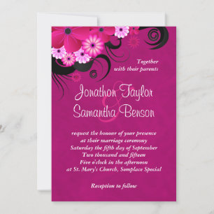Invitation Fleur Fuchsia foncée 5" x 7" Mariage invite