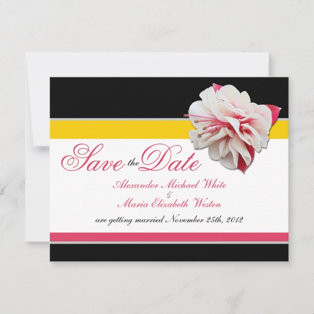 Invitation Fleur Fuchsia Rose Jaune Mariage Économisez les Da (Devant)