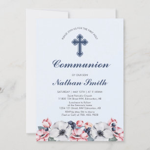 Invitation Fleur, Garçon   Première communion / Confirmation