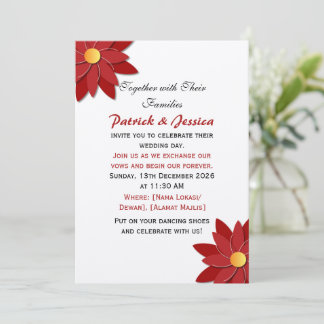 Invitation Fleur géométrique rouge et or