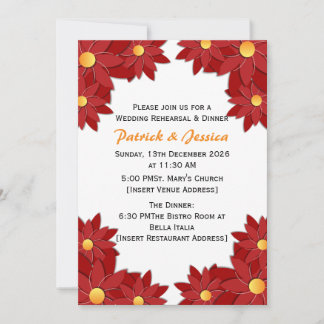 Invitation Fleur géométrique rouge et or