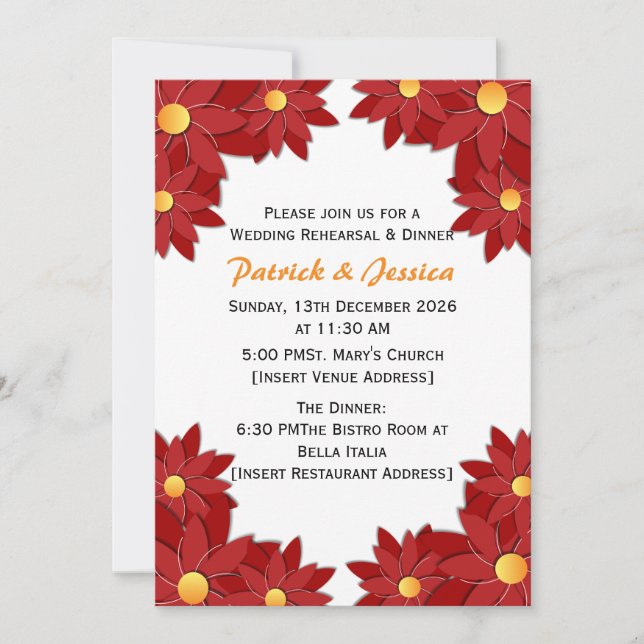 Invitation Fleur géométrique rouge et or (Devant)
