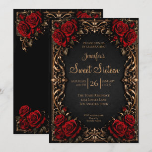 Invitation Fleur gothique rouge foncé Sweet 16