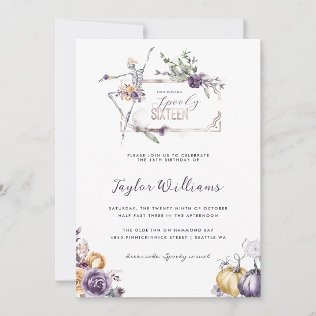 Invitation Fleur gothique | Seize ans effrayants  (Devant)